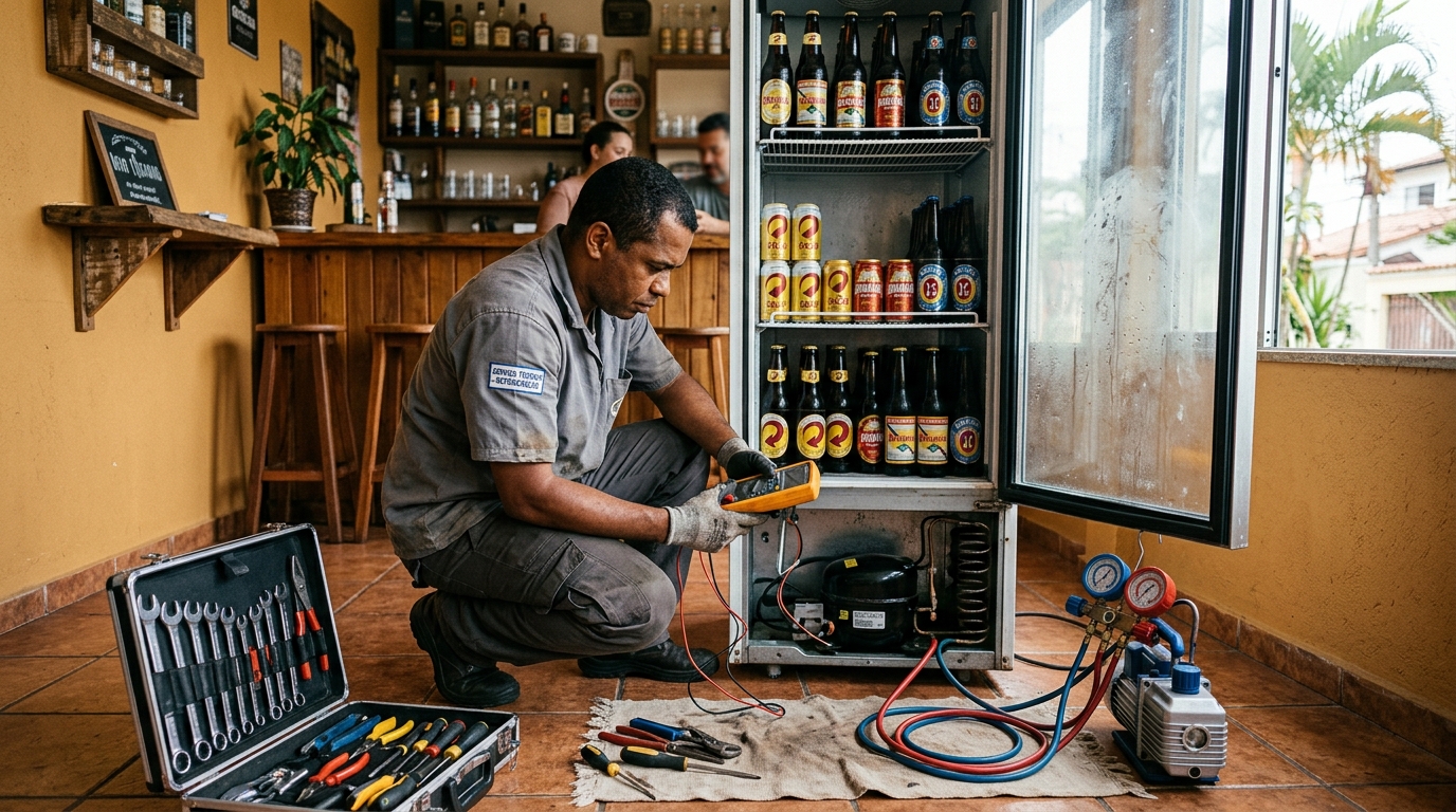 Substituição de termostato de cervejeira em serviço técnico em Porto Alegre‑RS
