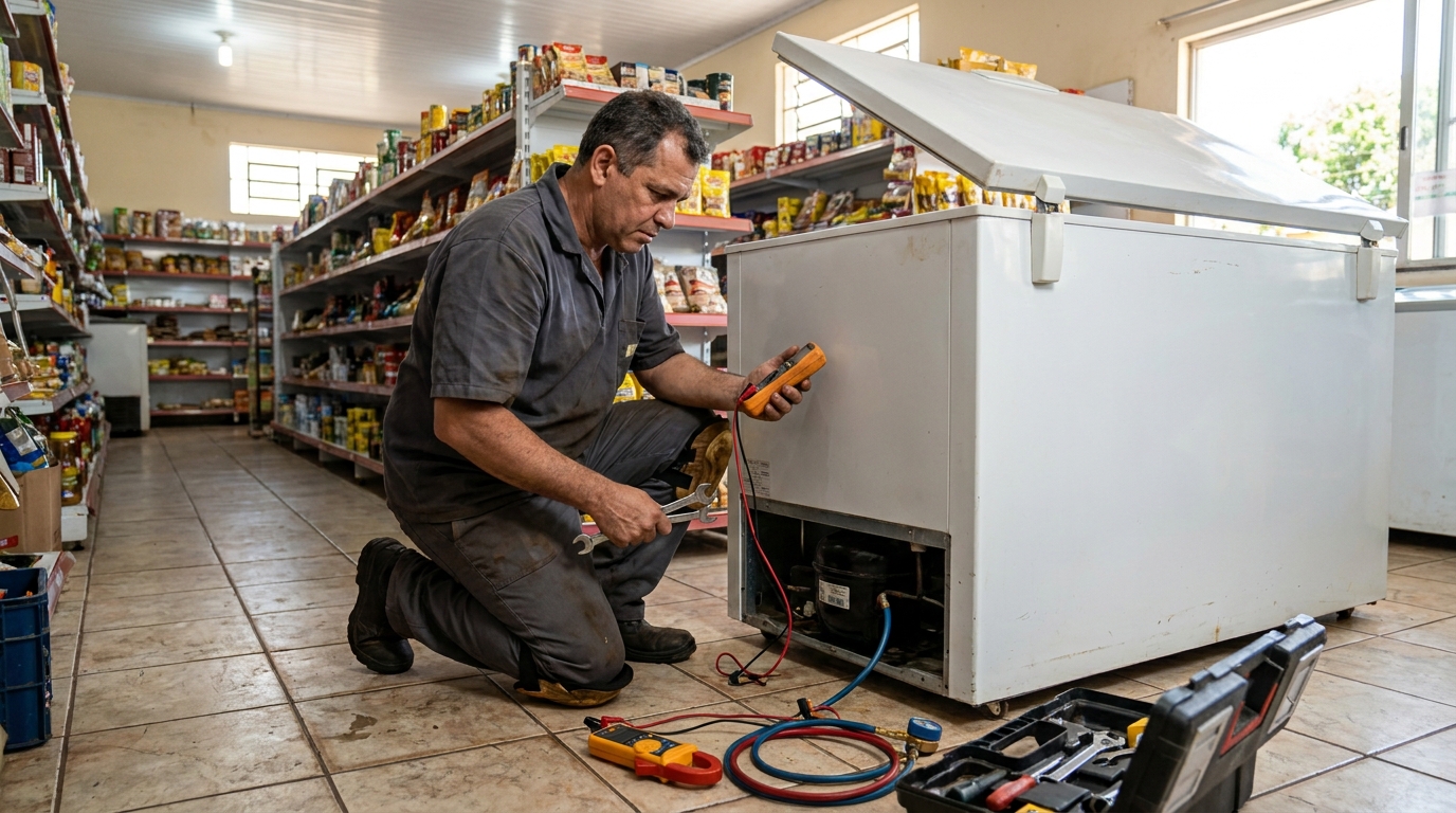 Substituição de termostato de freezer em visita técnica em Porto Alegre‑RS